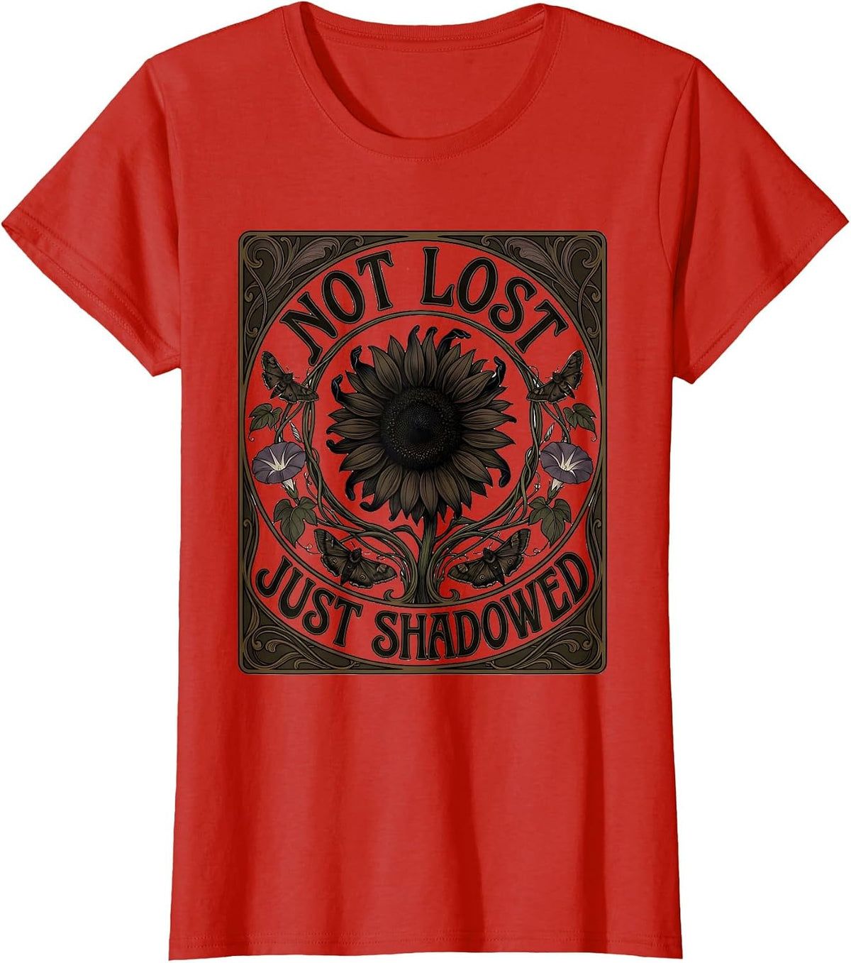 Not Lost Just Shadowed Dark Aesthetic Design T-Shirt - Red
