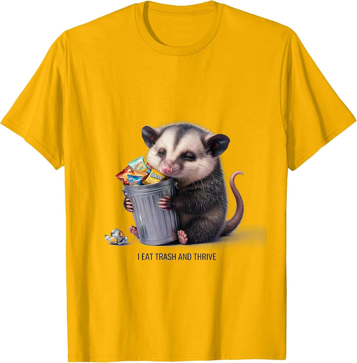 Men's I Eat Trash And Thrive Cute Kawaii Opossum Meme Humor T-Shirt - Golden Yellow