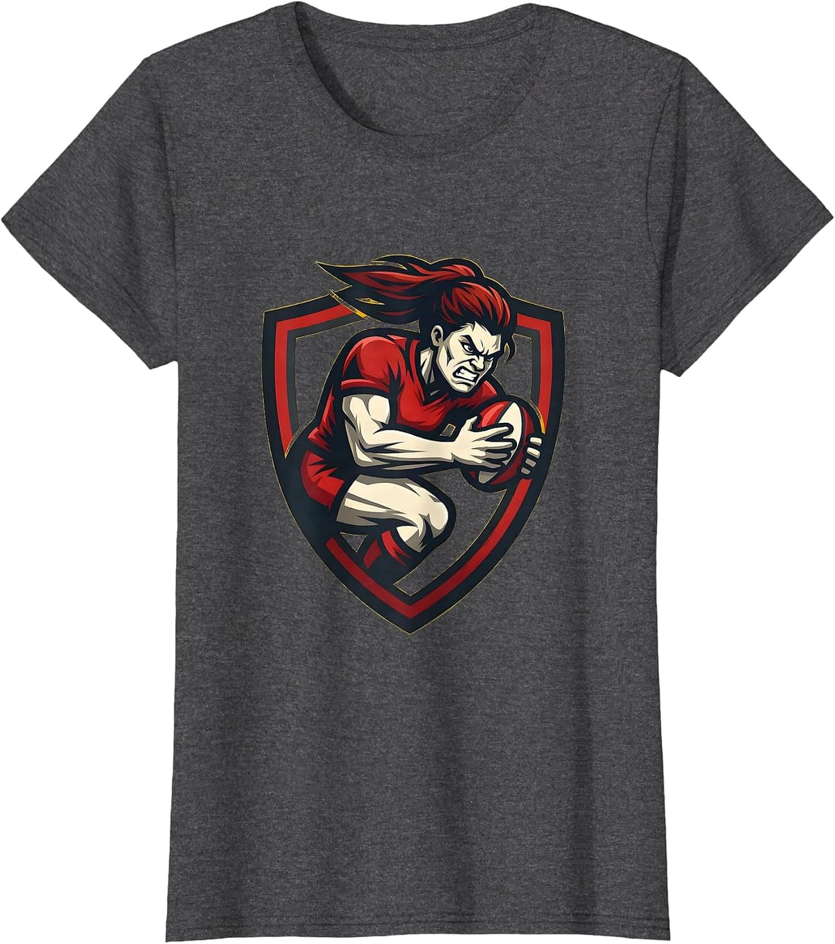 Women's Rugby Tackle Illustration Graphic Design T-Shirt - Dark Heather Grey