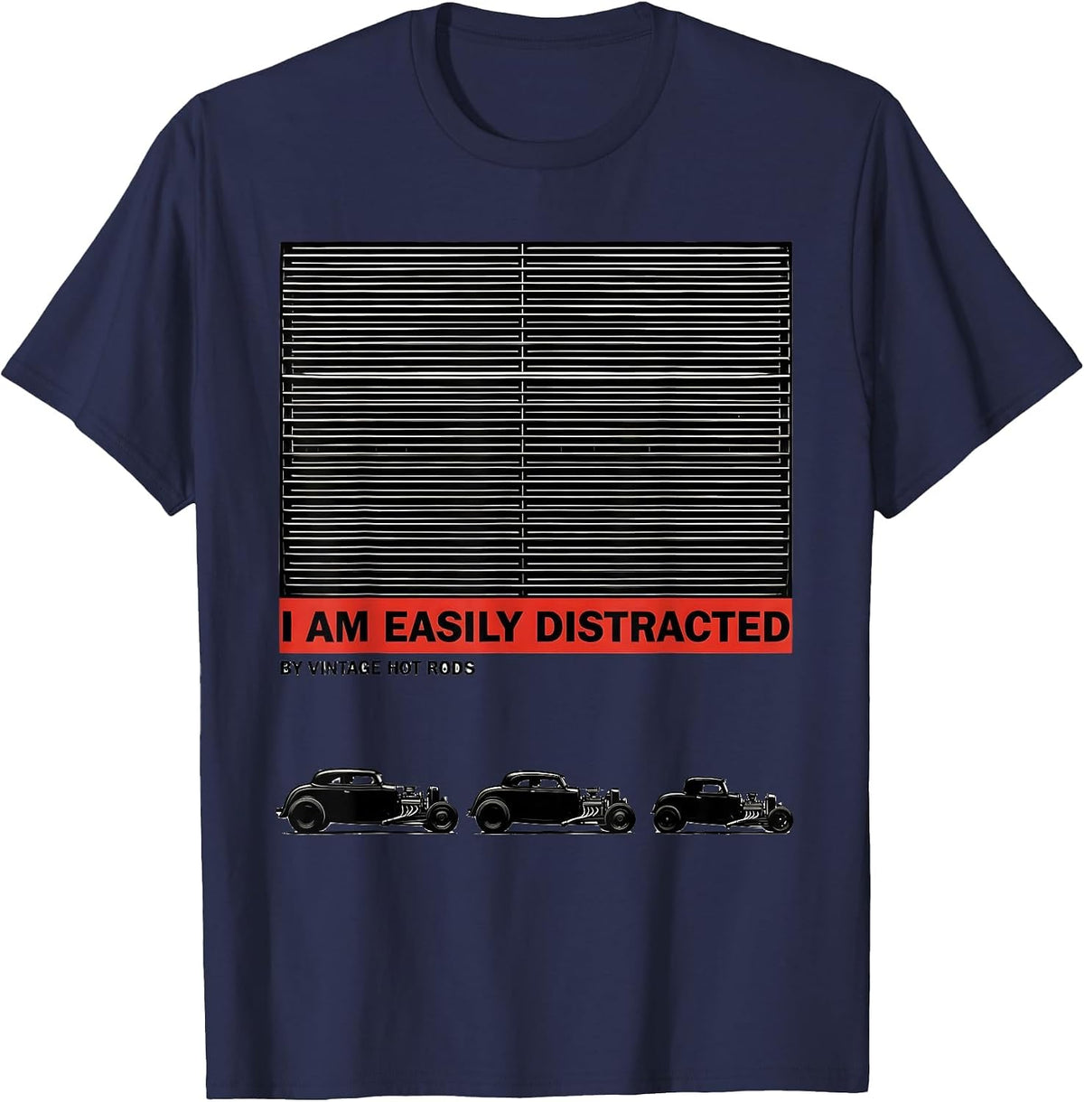 Men's I Am Easily Distracted By Vintage Hot Rods Classic Car Guy T-Shirt - Navy Blue