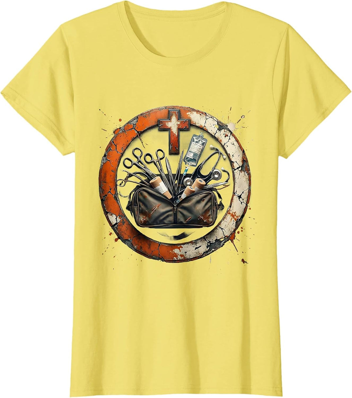 Women's EMT Trauma Bag Burst Medical Tools Graphic T-Shirt - Lemon Yellow