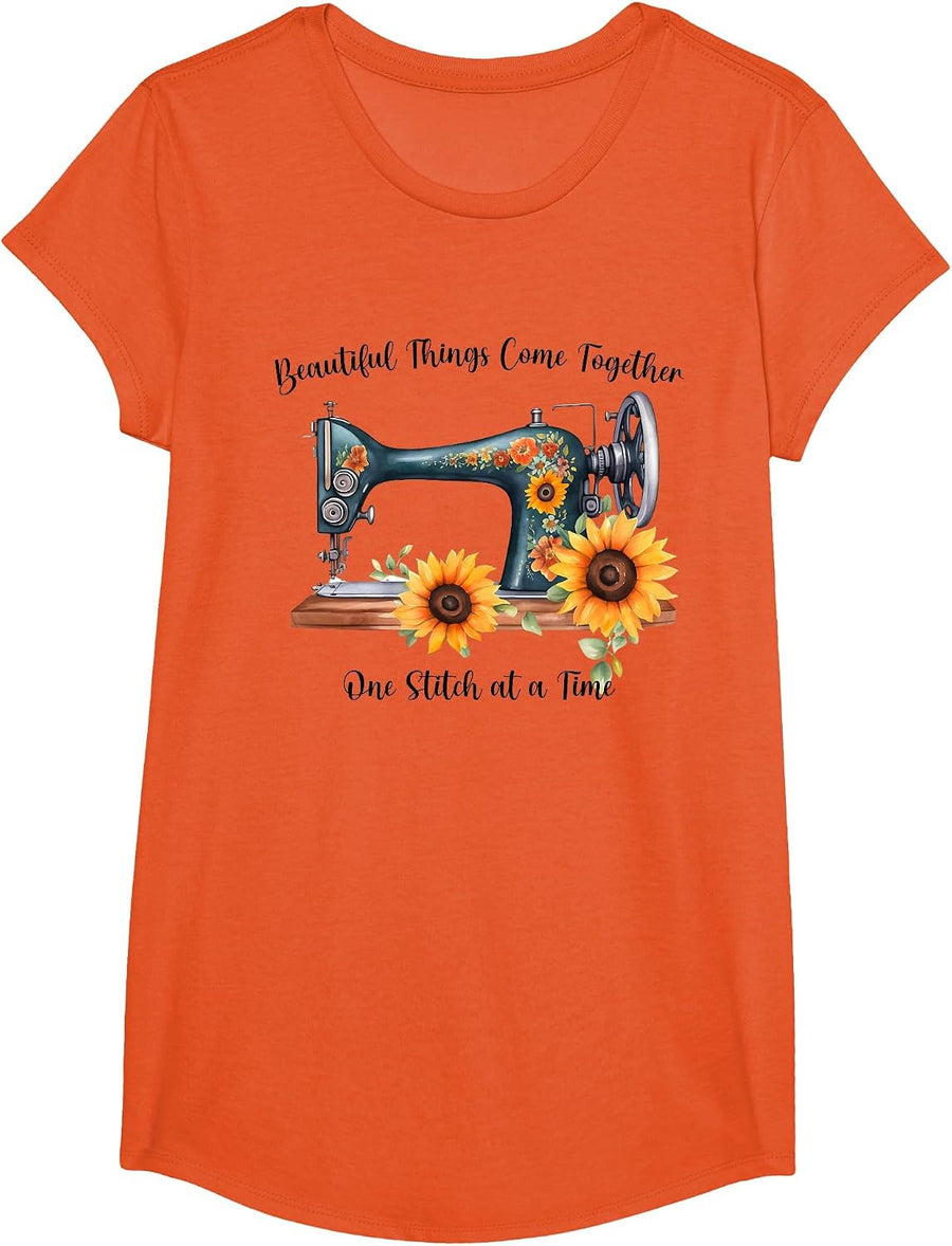 Quilting Yarn Graphic Design Seamstress Sewing Themed T-Shirt - Girls Orange