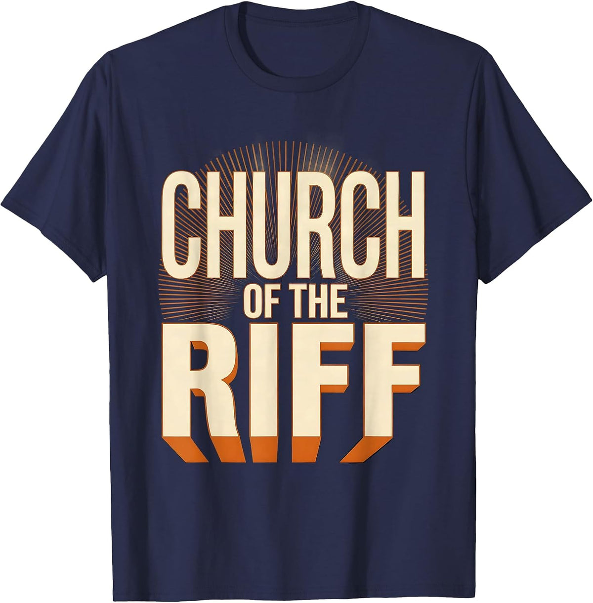 Church of the Riff Heavy Metal Graphic Design T-Shirt - Navy Blue