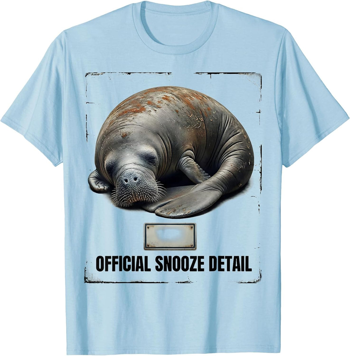Official Snooze Detail Distressed Funny Manatee Sea Cow T-Shirt - Baby Blue