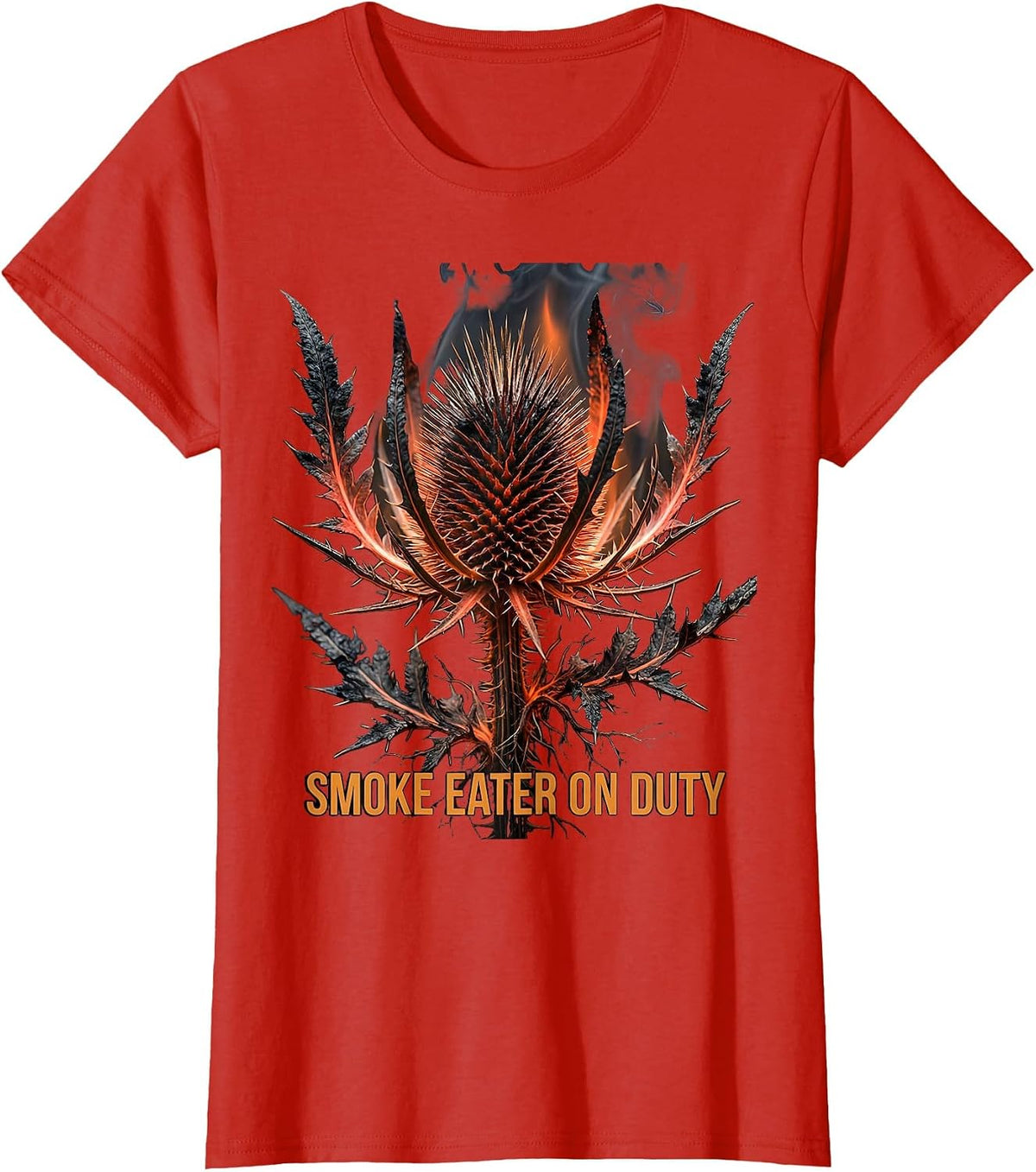 Smoke Eater On Duty Firefighter Design T-Shirt - Red