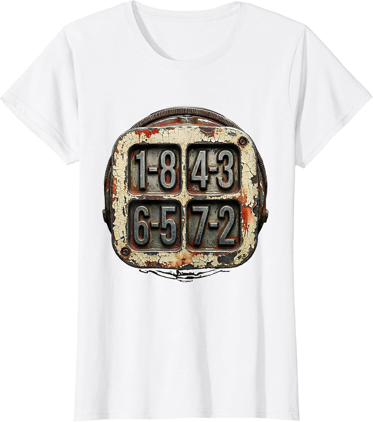 1-8 4-3 6-5 7-2 Distressed V8 Engine Gearhead Mechanic T-Shirt - White