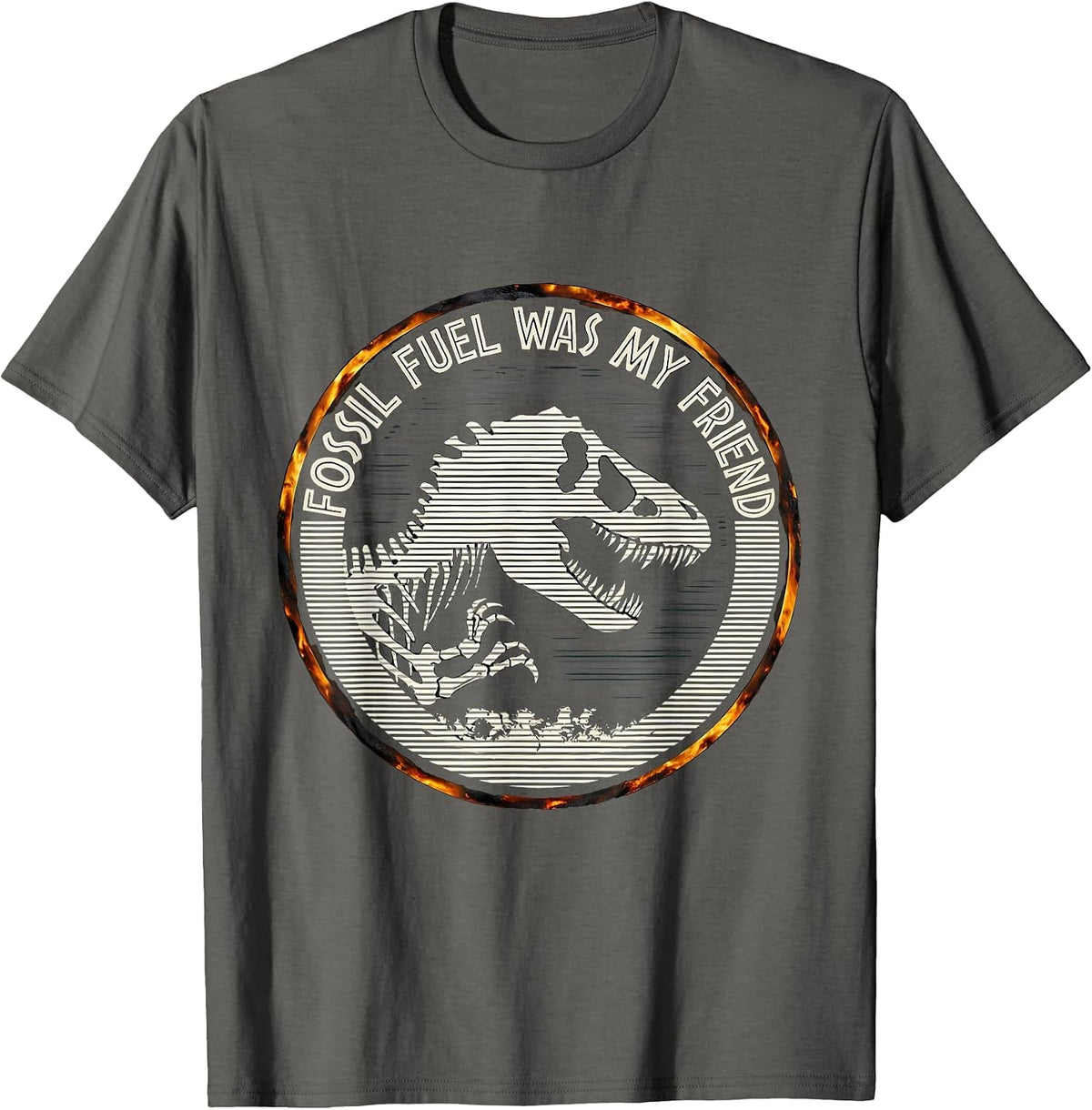 Fossil Fuel Was My Friend Dinosaur Design T-Shirt - Asphalt Grey