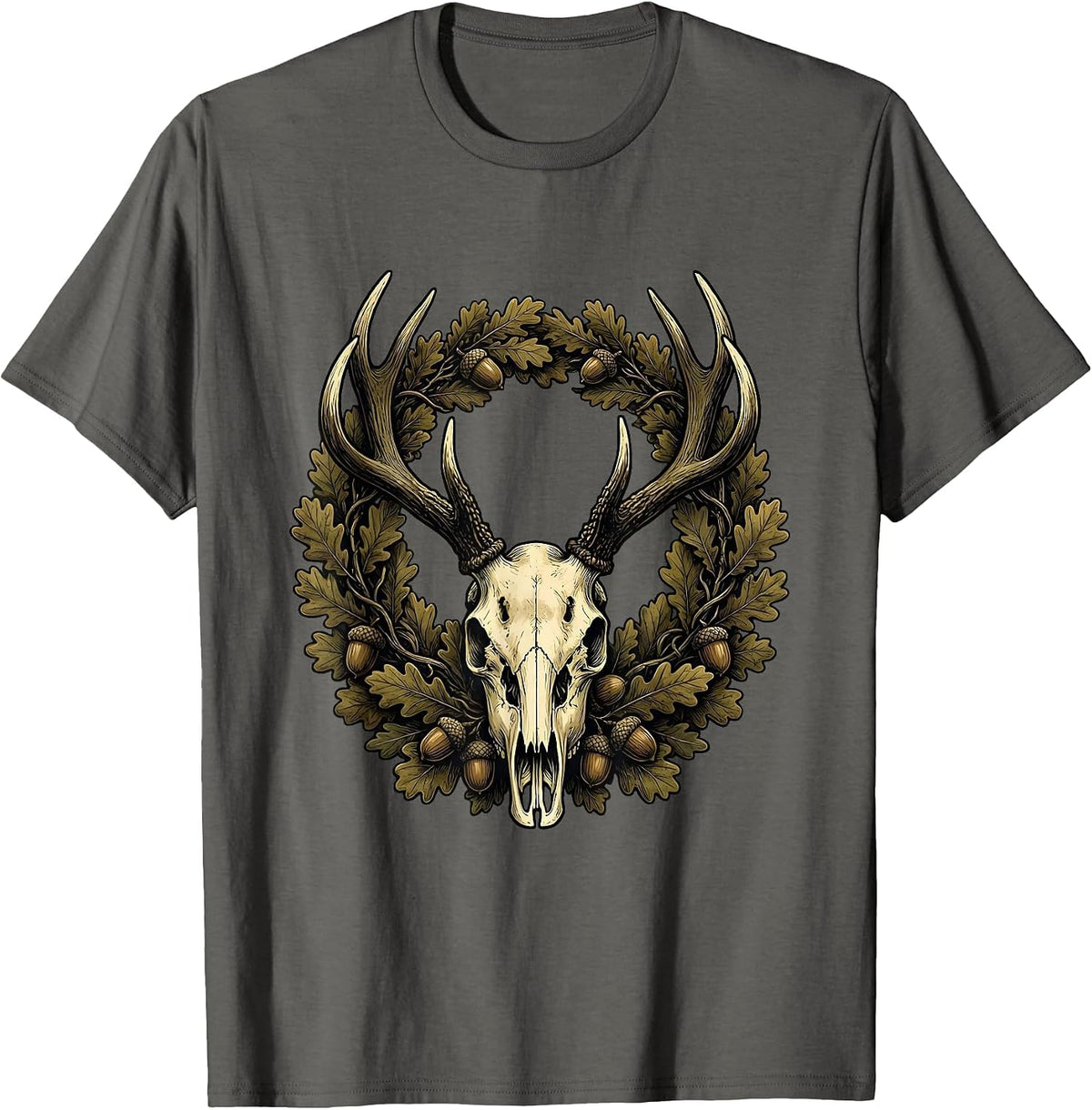 Men's Bottomland Camo Whitetail Deer Skull Antlers T-Shirt - Asphalt Grey