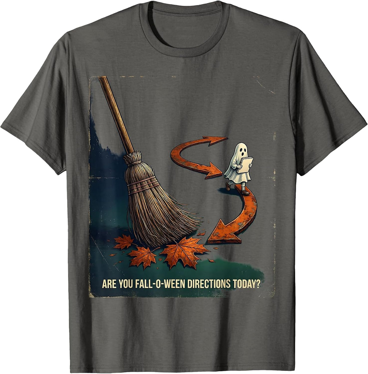 Are You Fall-O-Ween Directions Today Vintage Teacher T-Shirt - Asphalt Grey