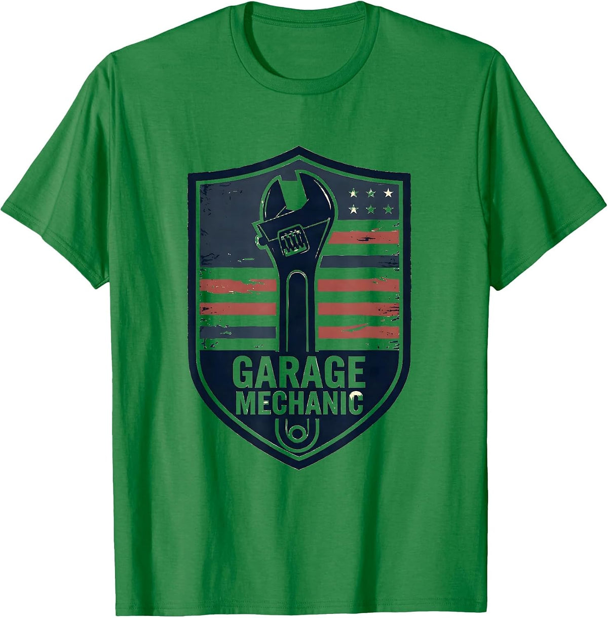 Men's Garage Mechanic Stencil Graphic Patriotic Mechanic Gift T-Shirt - Kelly Green