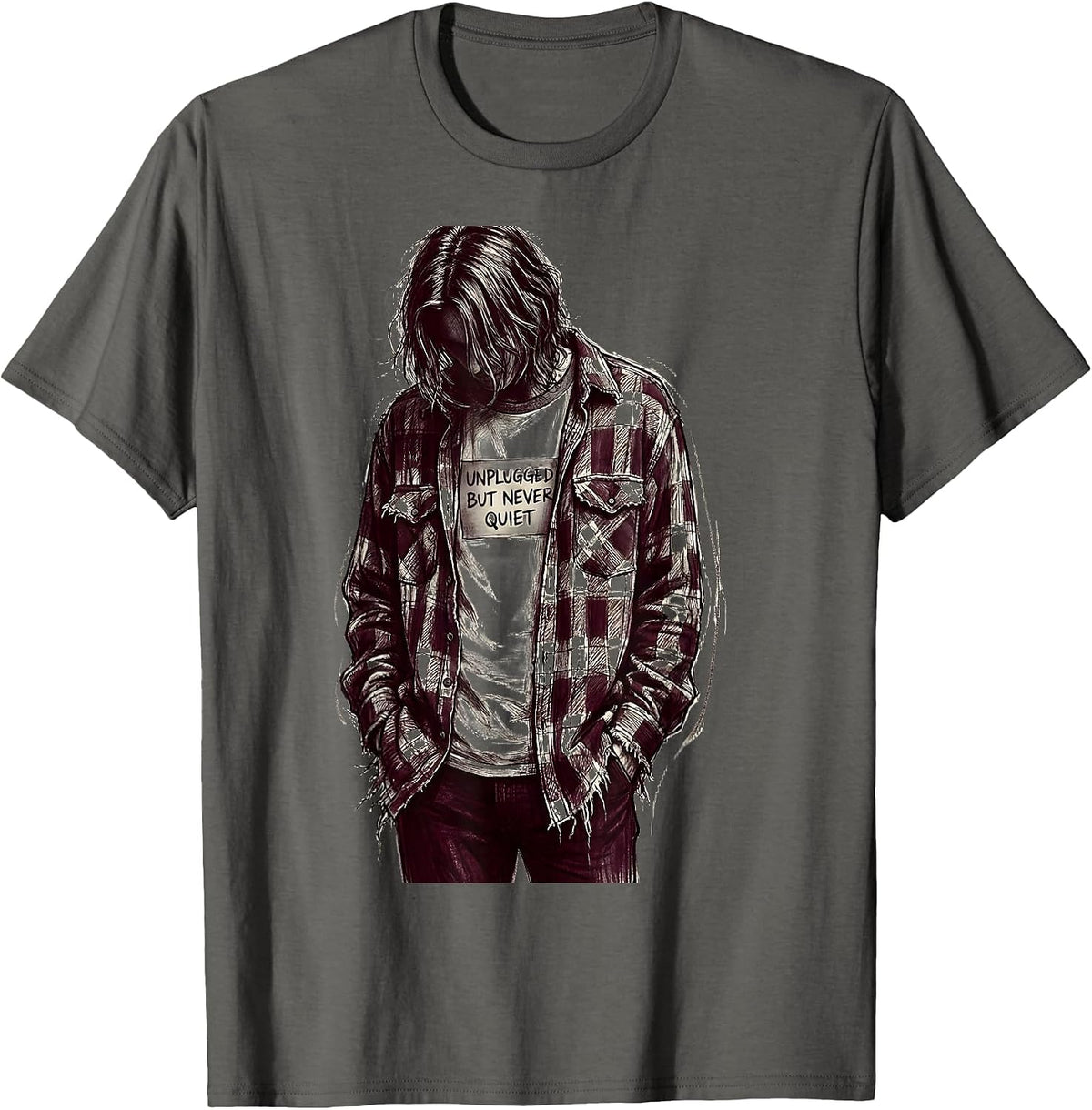 Men's Unplugged But Never Quiet Grunge Music Design T-Shirt - Asphalt Grey