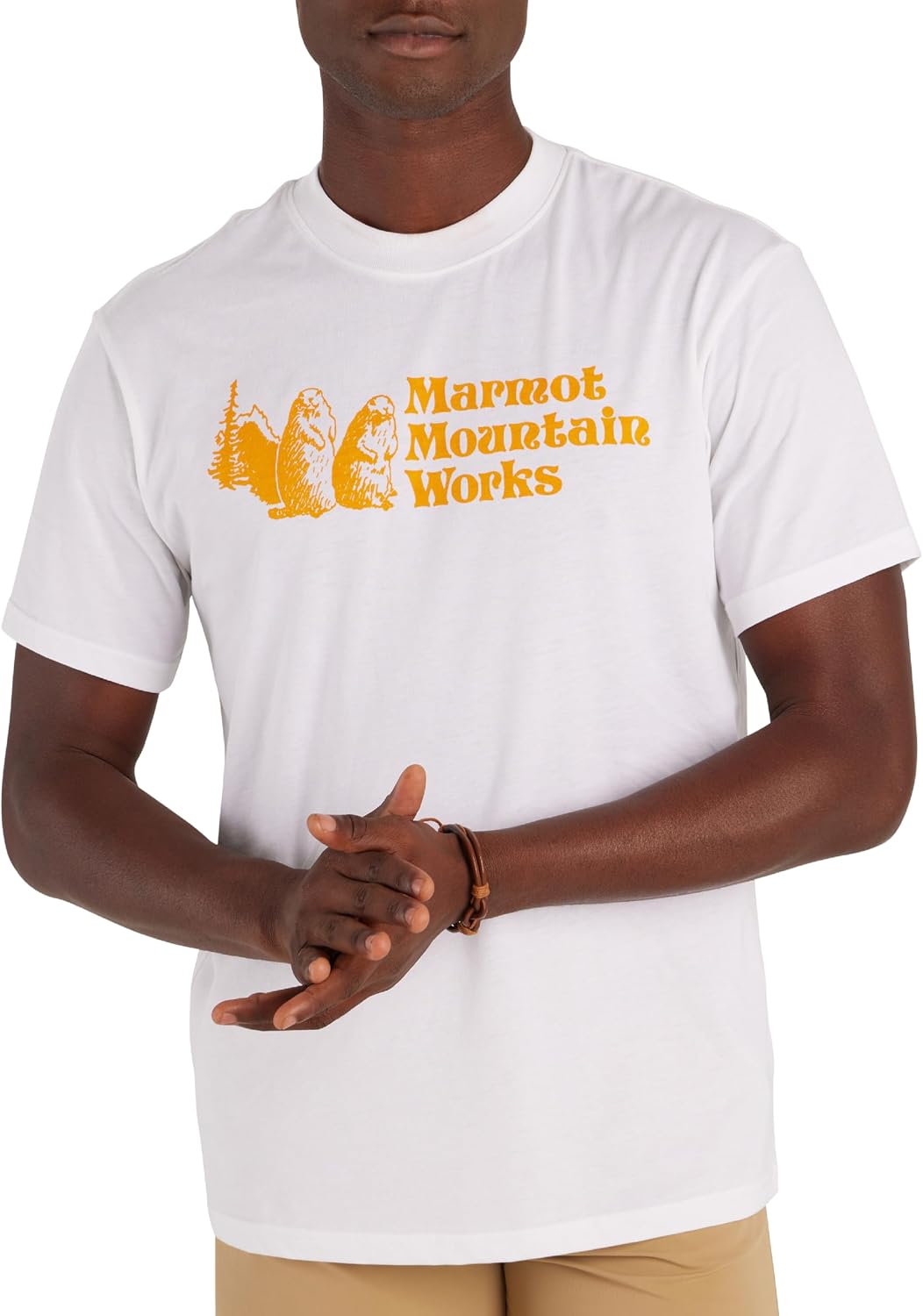 MARMOT Men's MMW Short-Sleeve Tee - Screen Printed Graphic on Soft, Breathable, Eco-Friendly Cotton/Poly Blend - White