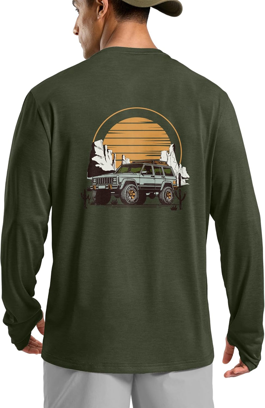 Pudolla Men's UPF 50+ Sun Shirts Long Sleeve Hiking Running Casual Shirt - Olive Green