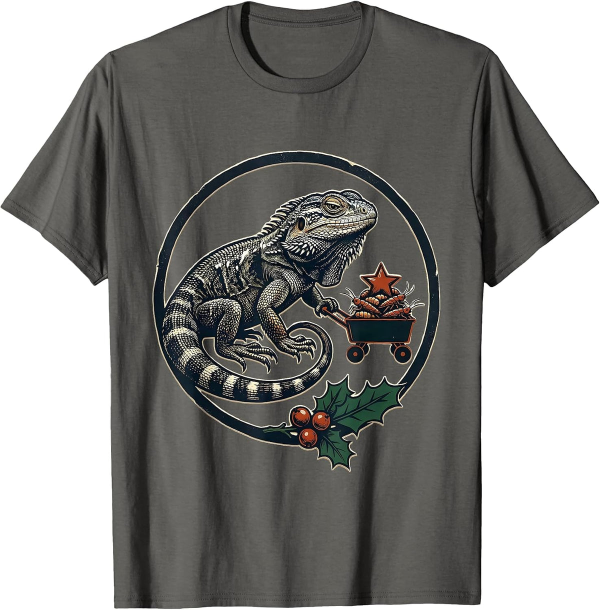 Bearded Dragon Christmas Cart Funny Dragon Lover Gift T-Shirt - Asphalt Grey