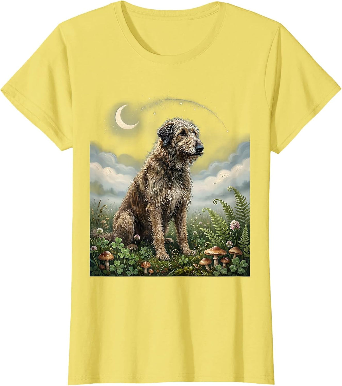 Irish Wolfhound Sitting in Misty Fog Illustration T-Shirt - Lemon Yellow