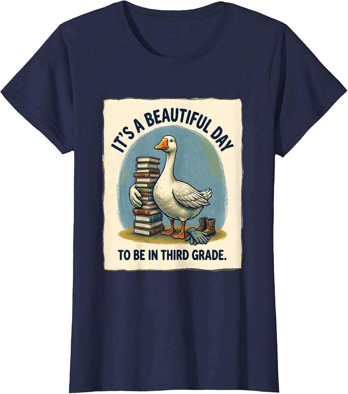 Women's It's a Beautiful Day to Be in Third Grade Teacher T-Shirt - Navy Blue