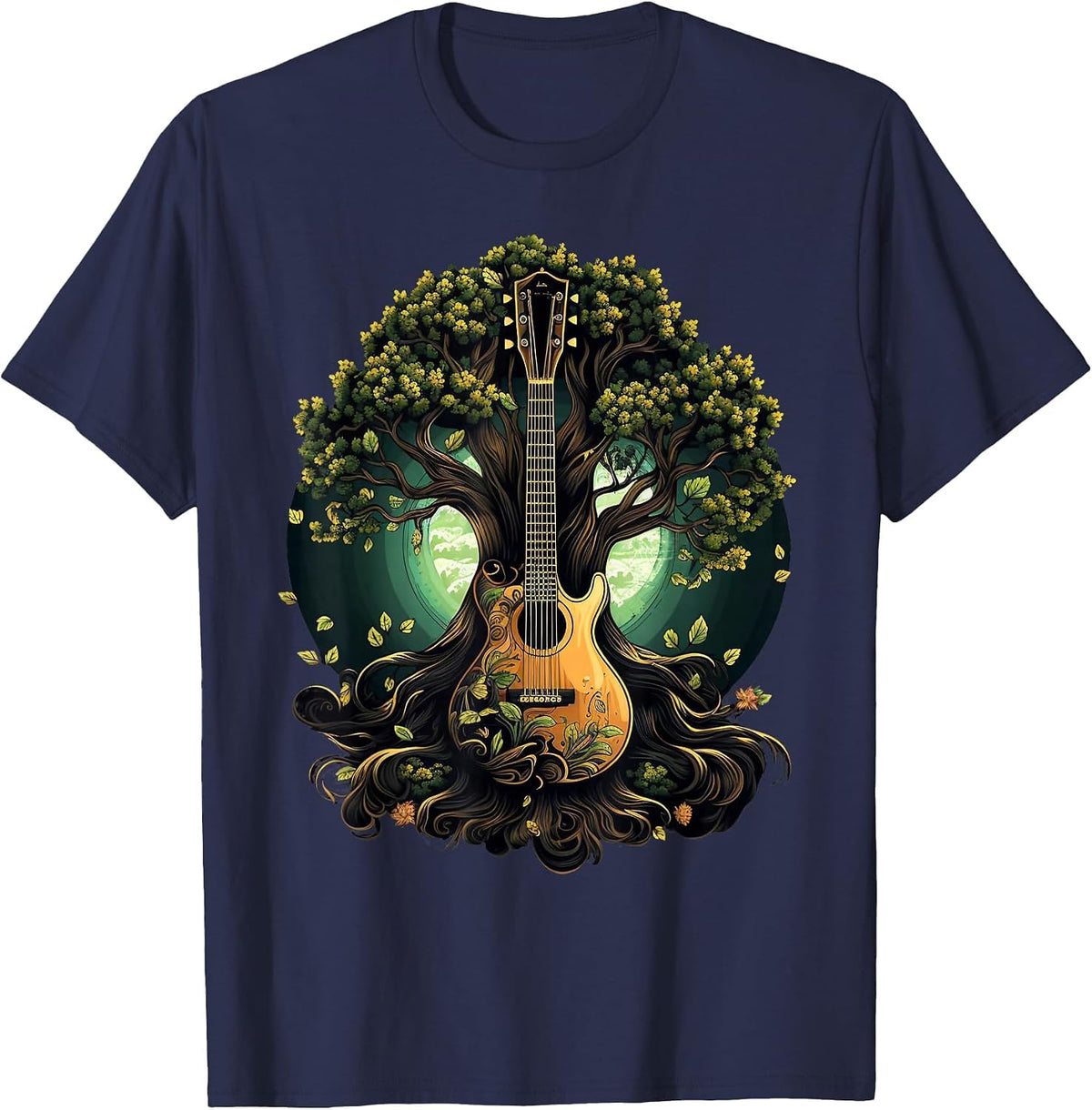 Acoustic Guitar Tree of Life T-Shirt - Navy Blue