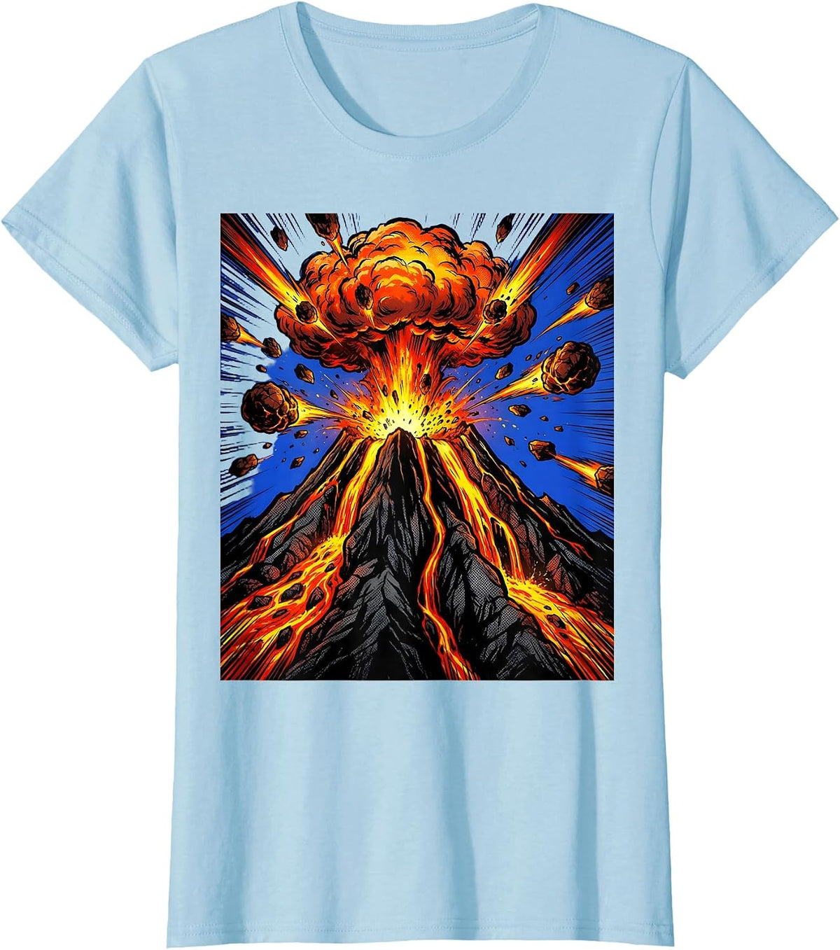 2nd Grade Volcano Eruption Glowing Lava Illustration T-Shirt - Baby Blue