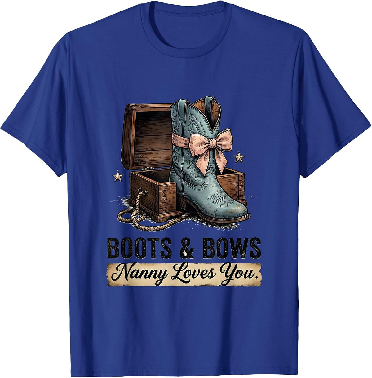 Boots & Bows Nanny Loves You Distressed Western Gender T-Shirt - Royal Blue