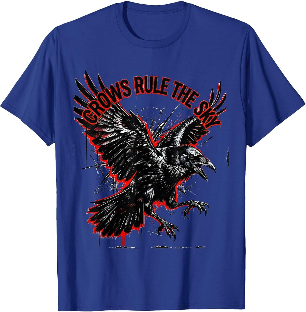 Crows Rule The Sky Bold Crow Graphic Design T-Shirt - Royal Blue