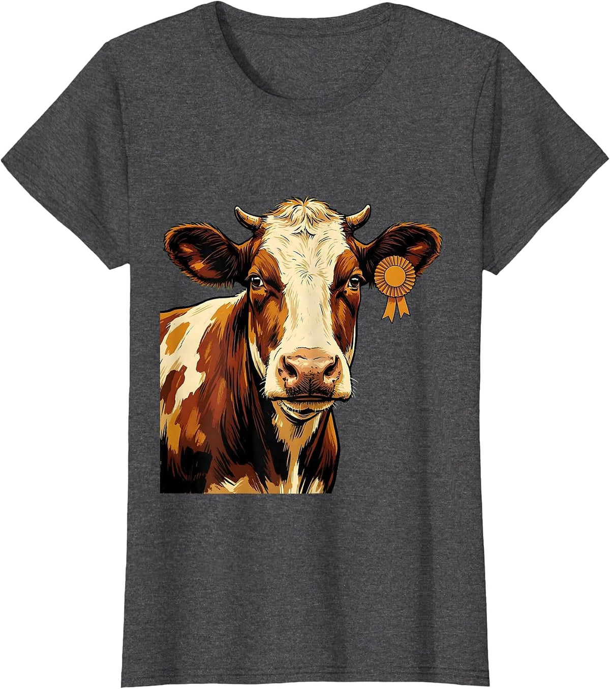 Women's Dairy Cow Face Funny Farm Animal Lover Humor T-Shirt - Dark Heather Grey