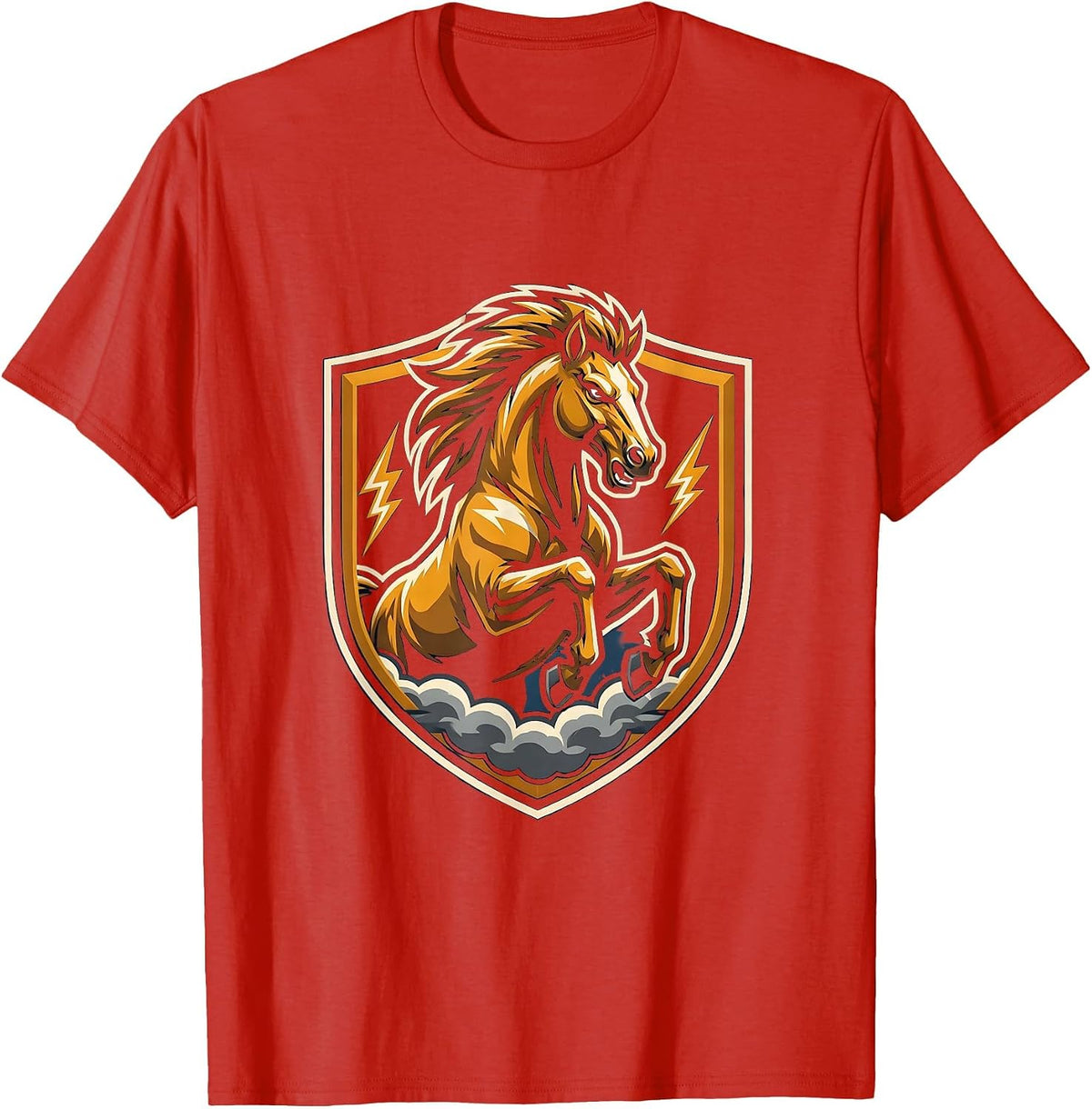 Horse Charging Through Lightning Storm Graphic T-Shirt - Red