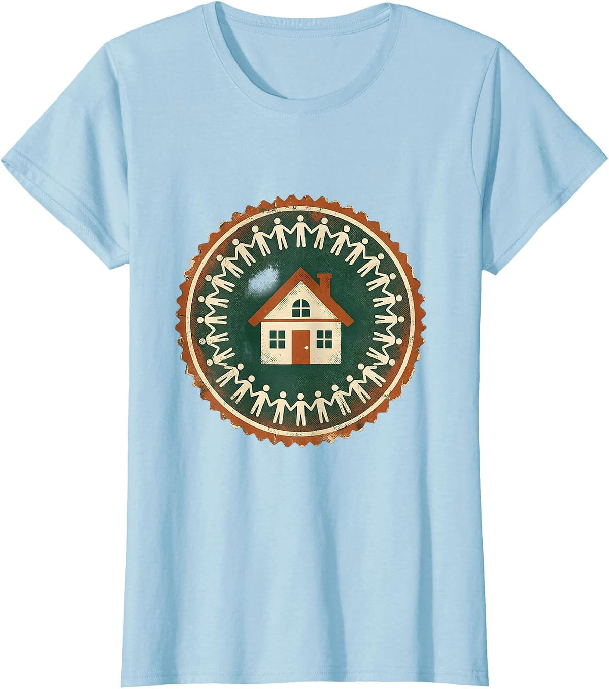 Amistad House Paper Chain Community Art T-Shirt - Baby Blue