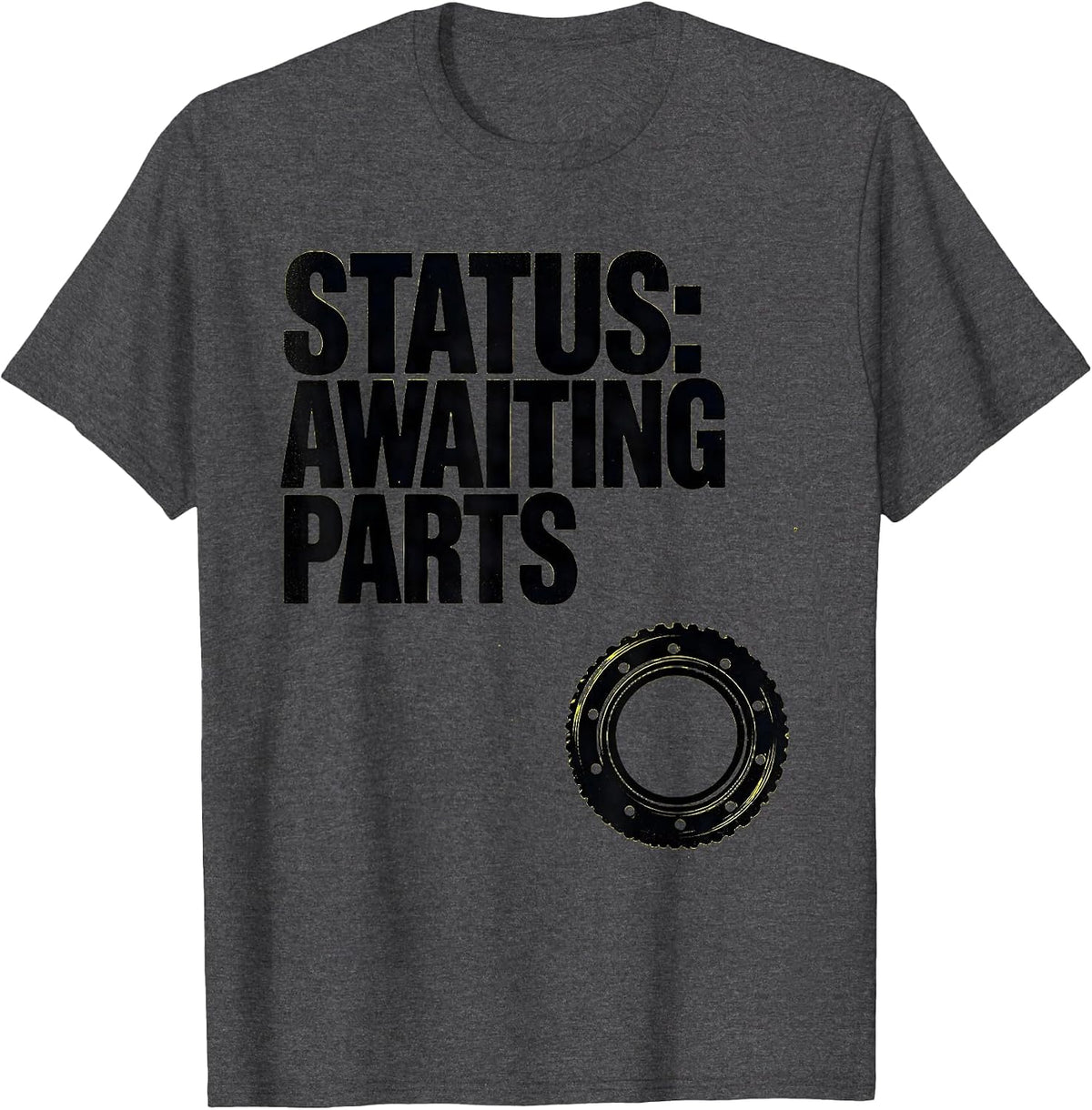 STATUS: AWAITING PARTS Funny Mechanic Skeleton Auto Repair T-Shirt - Dark Heather Grey