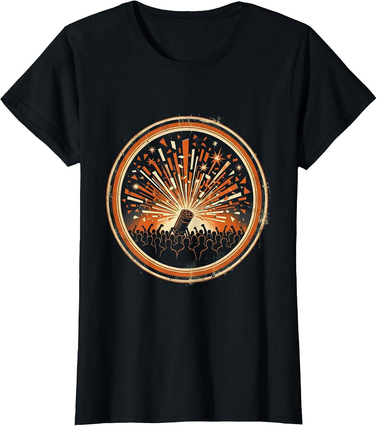 Women's Confetti Cannon Crowd Cheer Celebration Graphic T-Shirt - Black