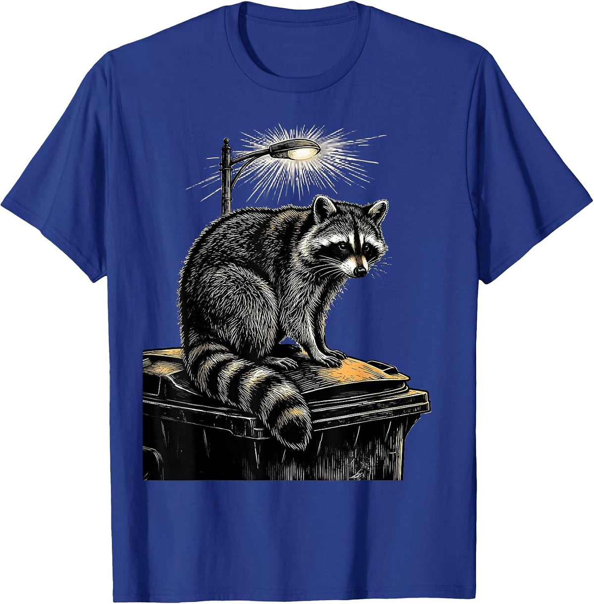 Men's Raccoon on Dumpster Night Scene Illustration T-Shirt - Royal Blue