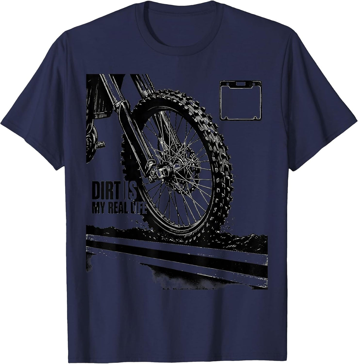 Men's Dirt Is My Real Life Scratchboard Motocross Dirt Bike Rider T-Shirt - Navy Blue