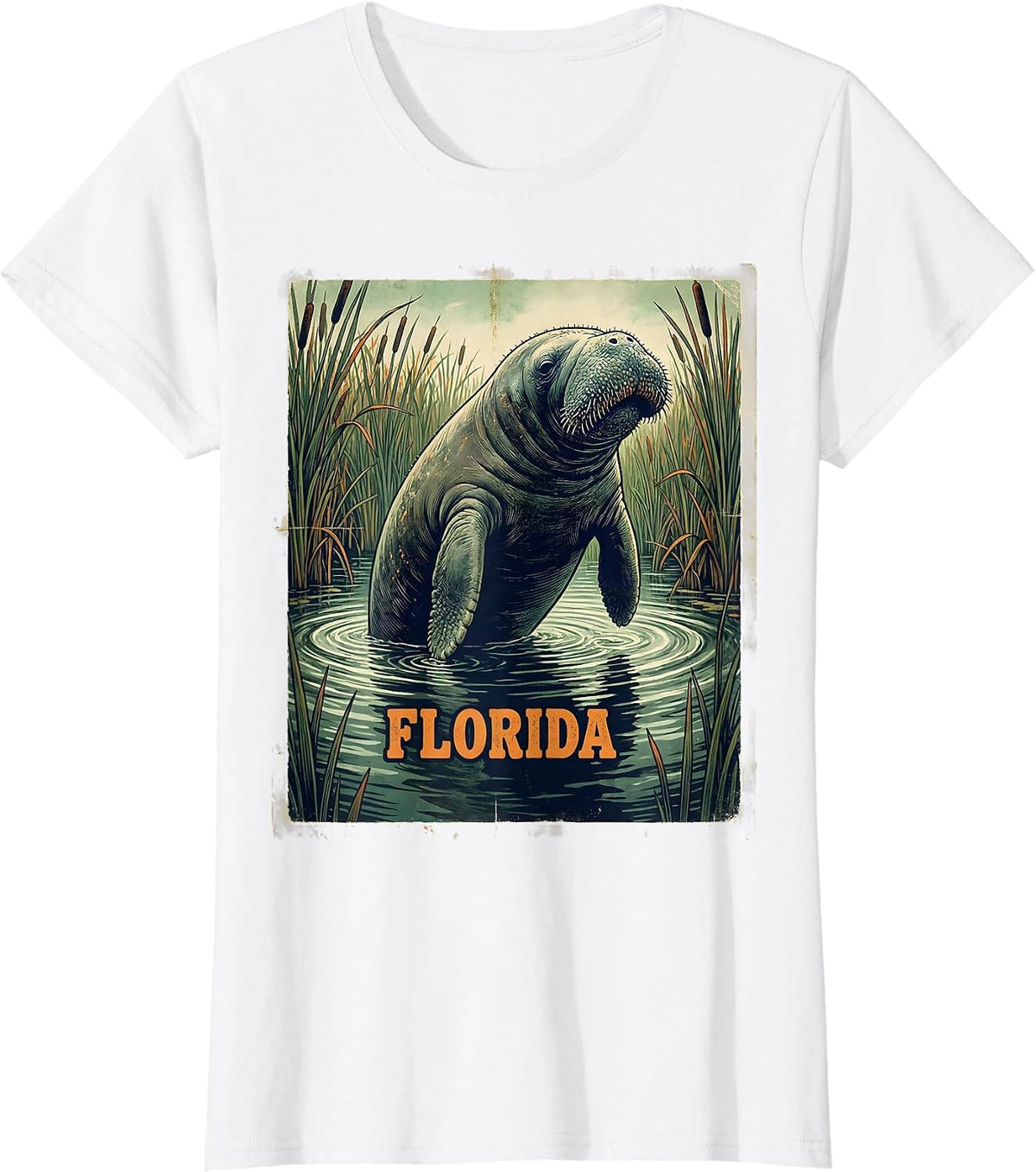FLORIDA Vintage Manatee Florida Miami State Pride Souvenir T-Shirt - White