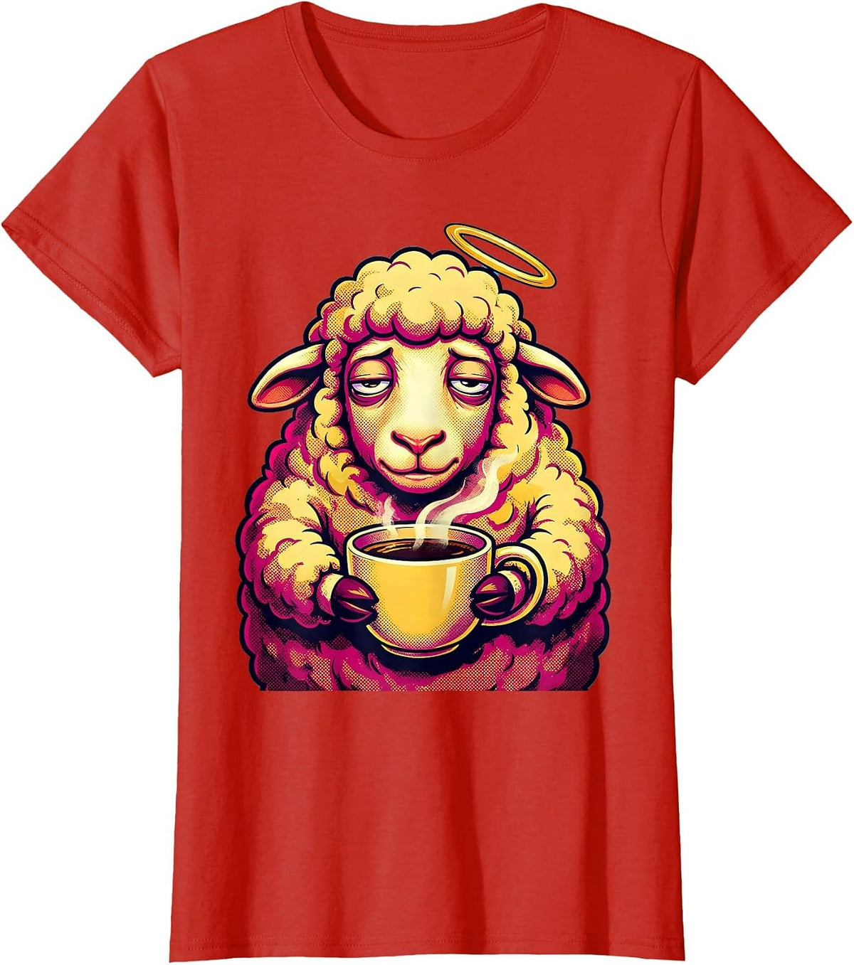 Tired Sheep Coffee Lover Funny Christian Design T-Shirt - Red