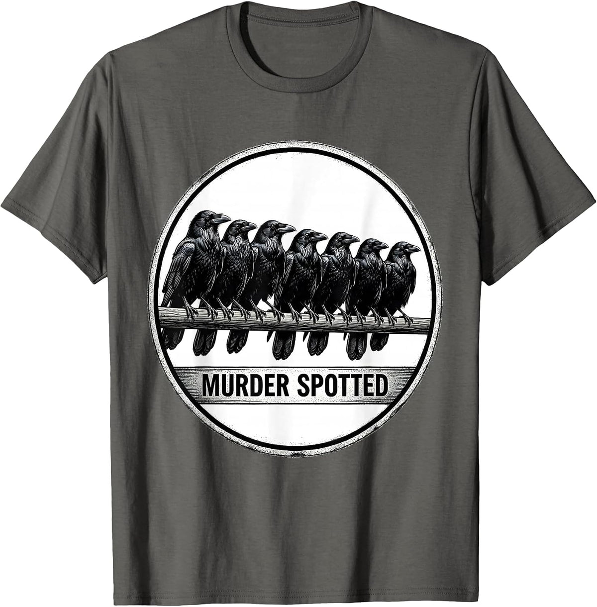 Men's MURDER SPOTTED Dark Humor Gothic Crow Lover Birding T-Shirt - Asphalt Grey