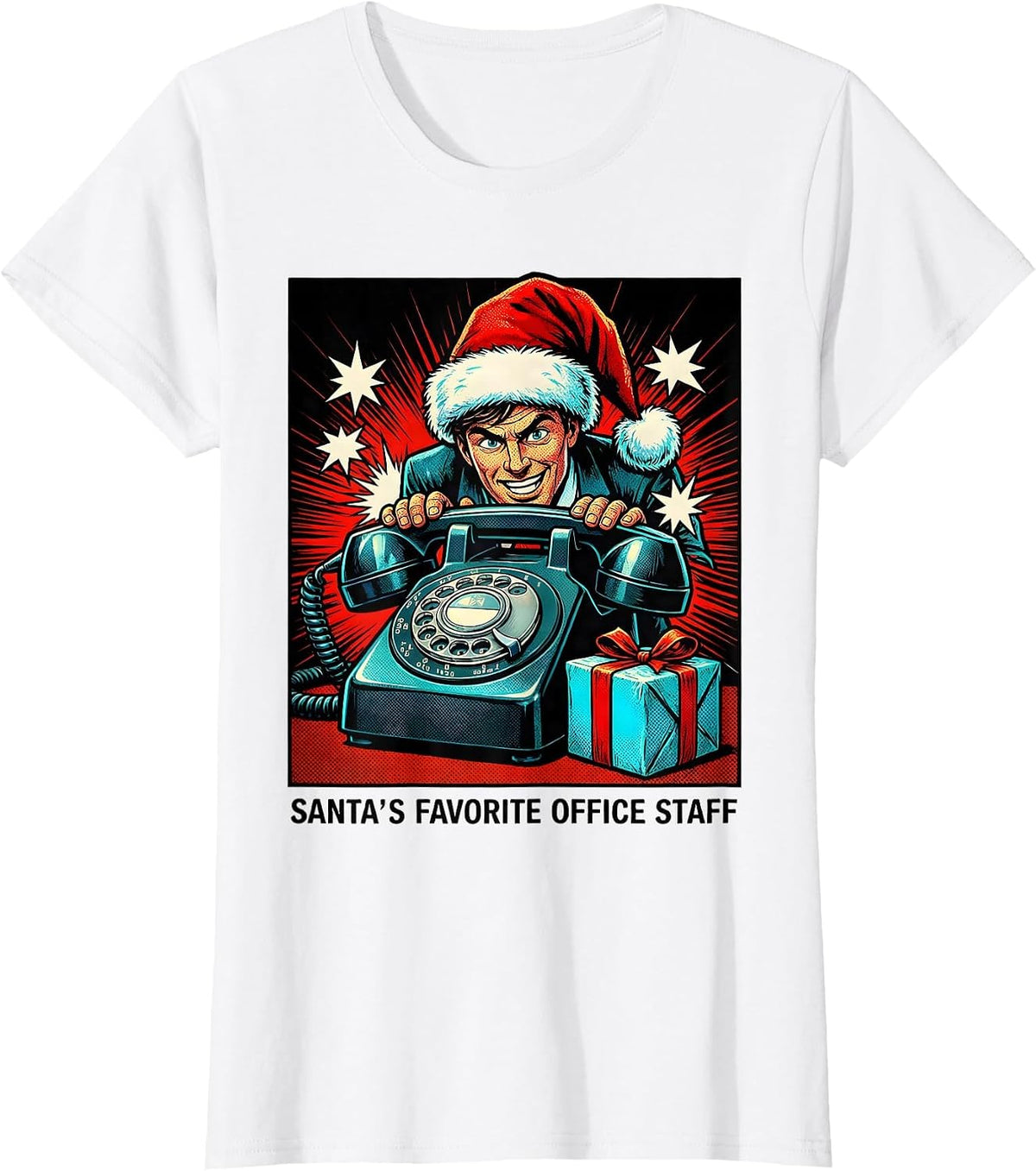 Santa's Favorite Office Staff Funny Christmas Staff Gift T-Shirt - White
