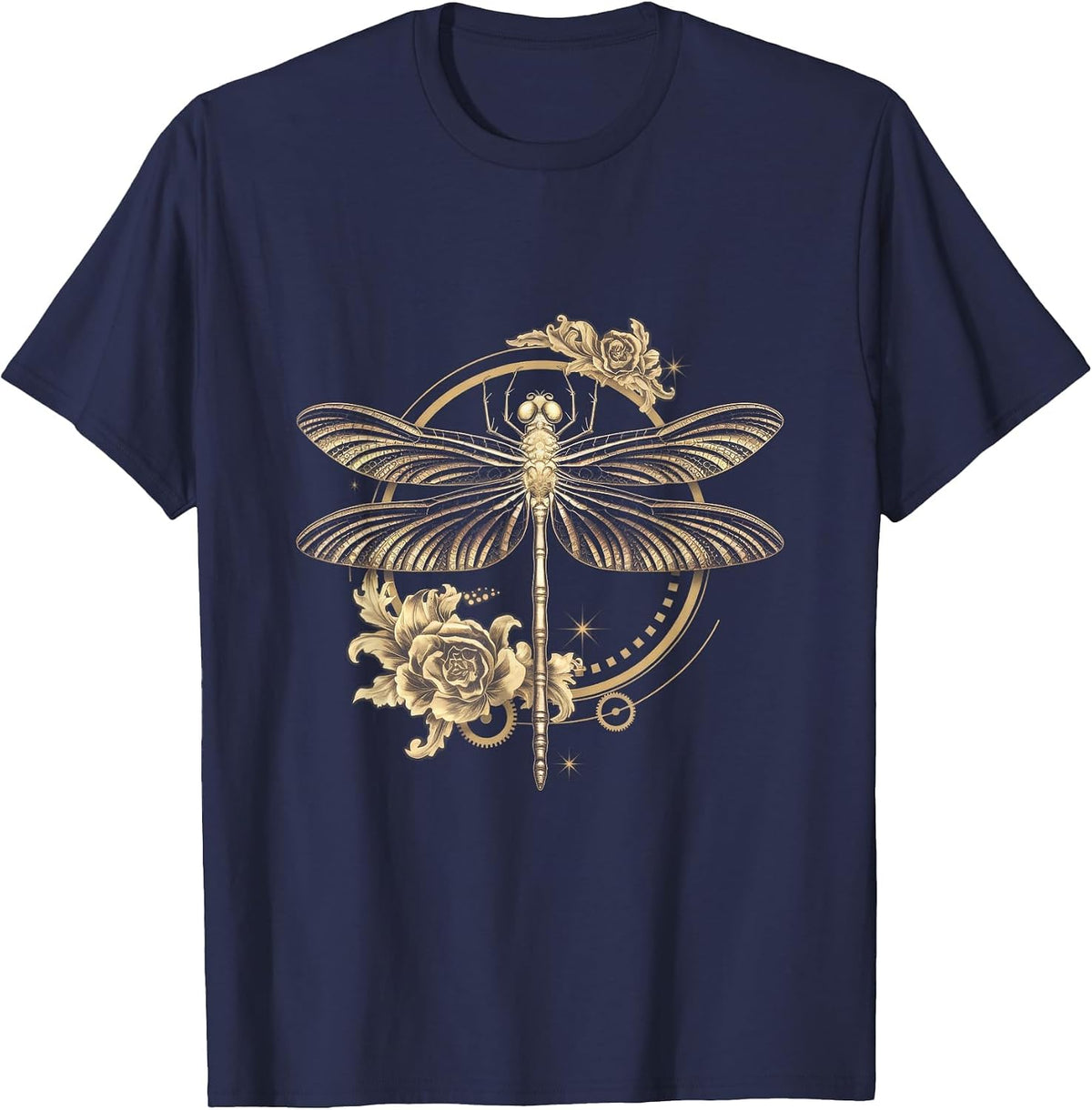 Art Nouveau Dragonfly Elegant Steampunk T-Shirt - Navy Blue