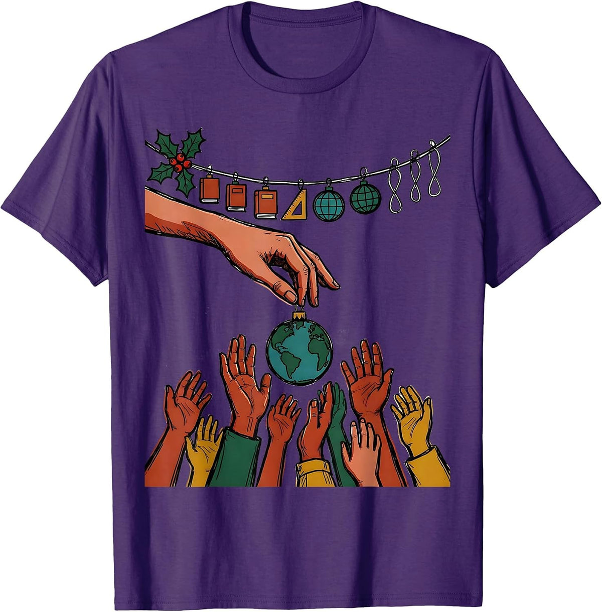 Men's Teacher History Ornament 12 Days Of Christmas Countdown T-Shirt - Purple