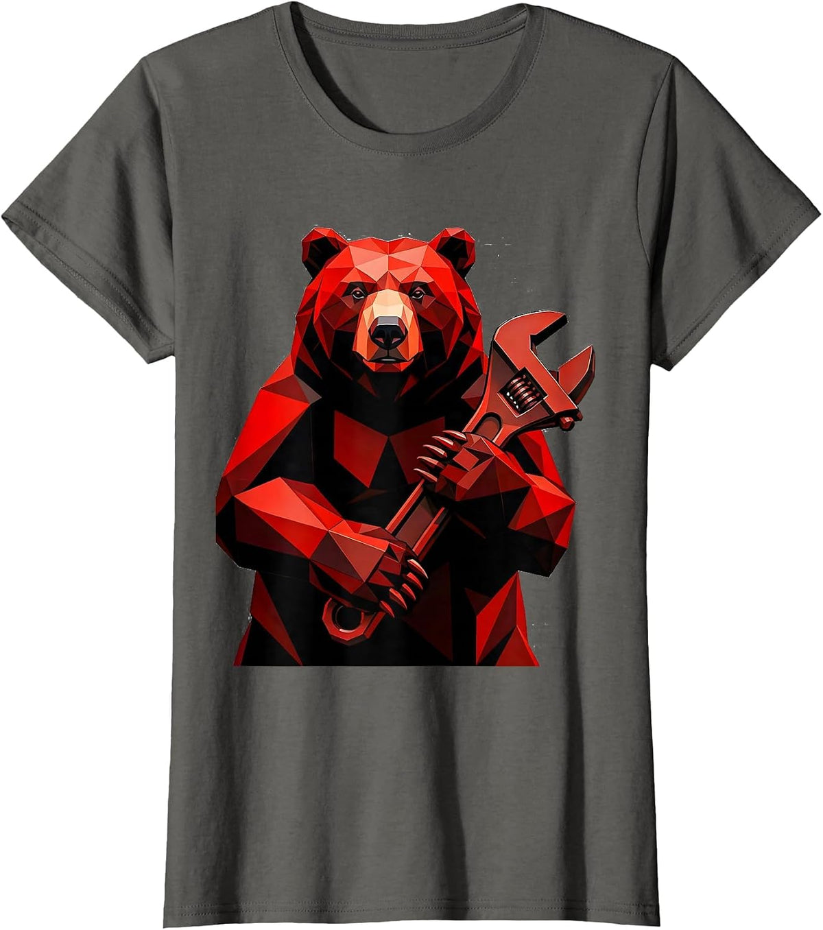 Women's Bear With Giant Socket Wrench Graphic T-Shirt - Asphalt Grey