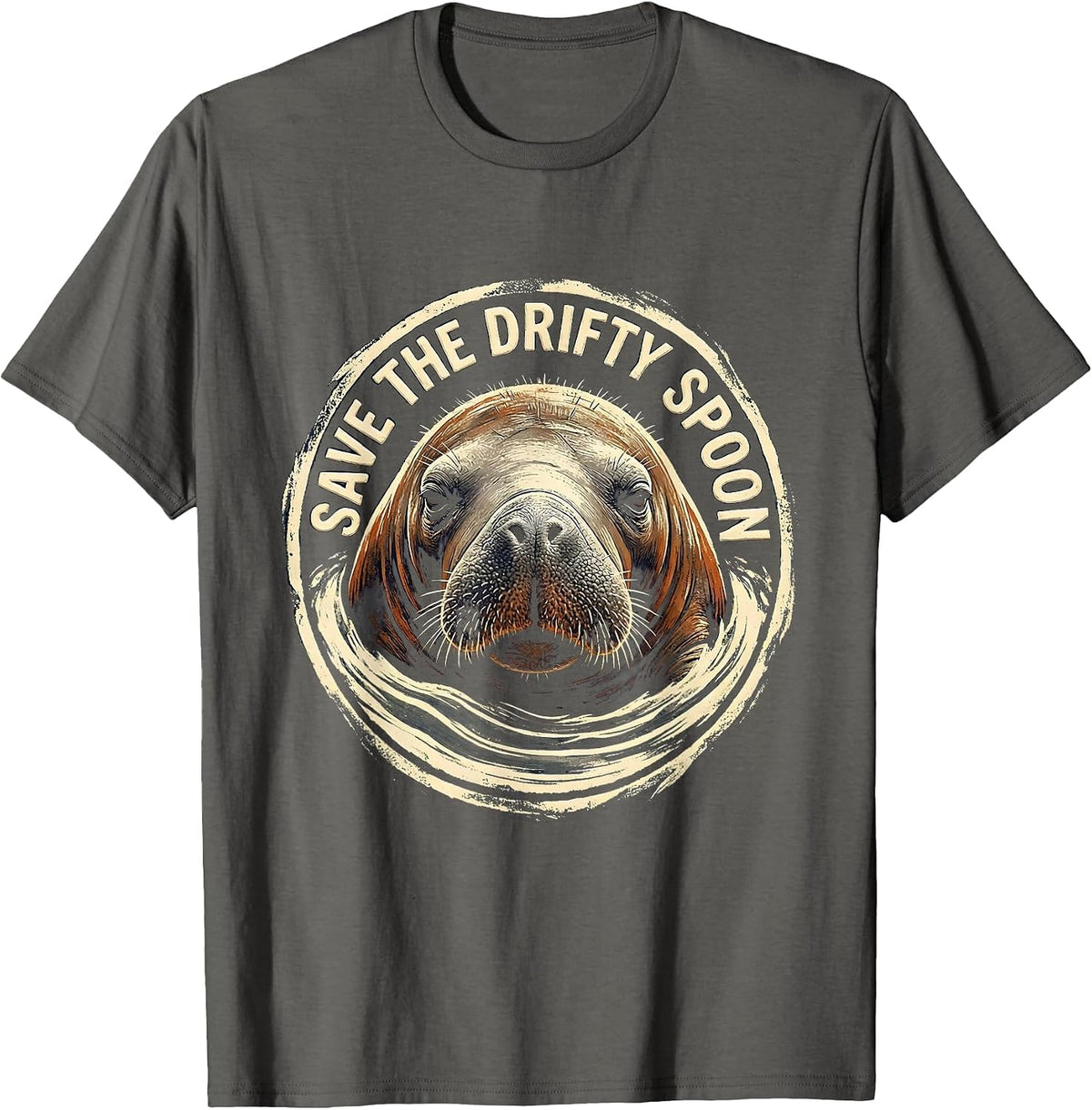 Men's Save The Drifty Spoon Manatee Lover Funny Sea Cow Humor T-Shirt - Asphalt Grey