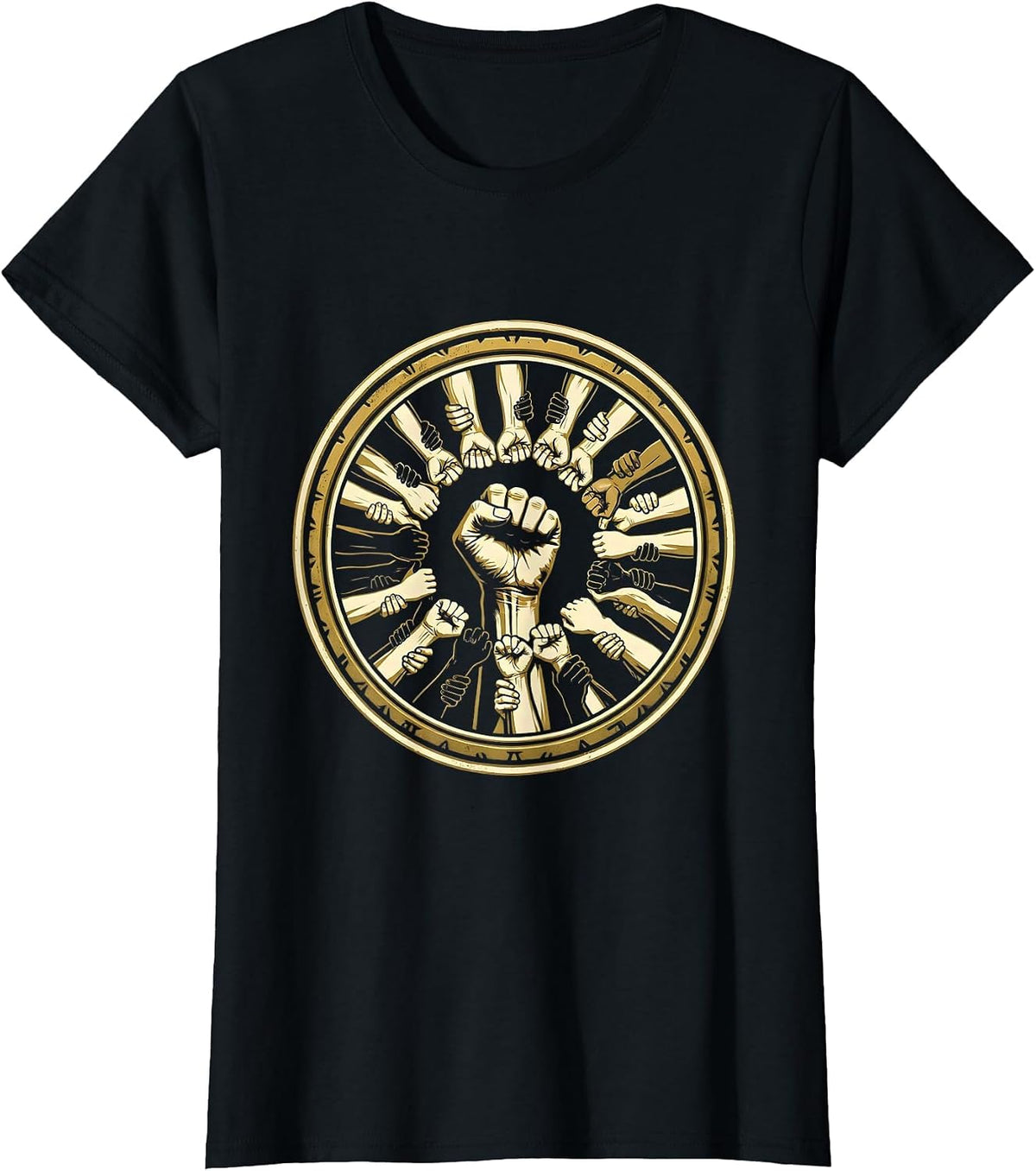 Equal Rights Raised Fist Unity Labor Day Graphic T-Shirt - Black