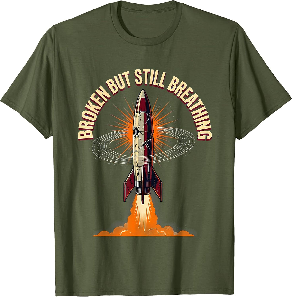 Broken But Still Breathing Emo Dark Art Design T-Shirt - Olive Green