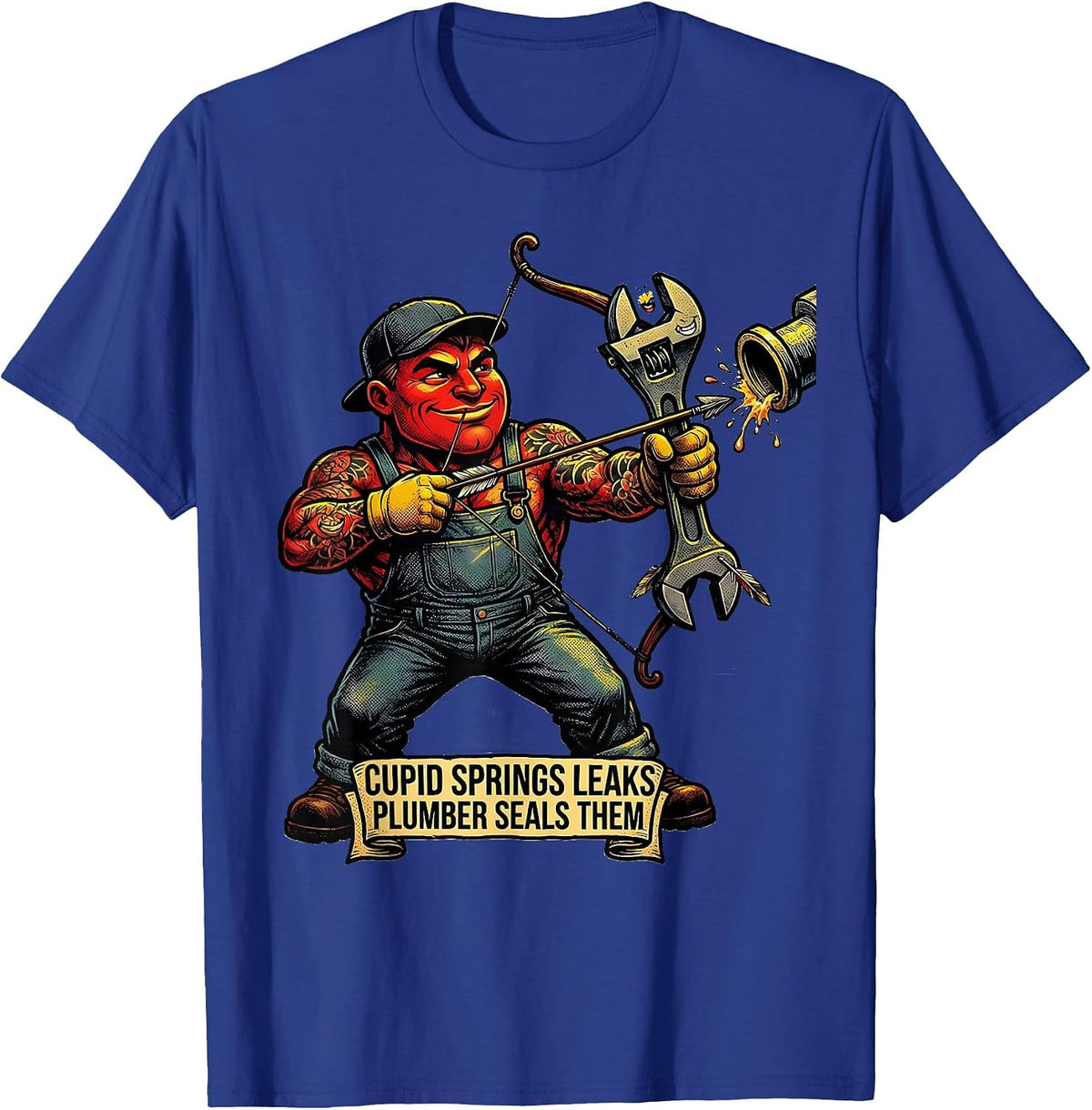 Men's Cupid Springs Leaks, Plumber Seals Them Funny Nurse Gift T-Shirt - Royal Blue