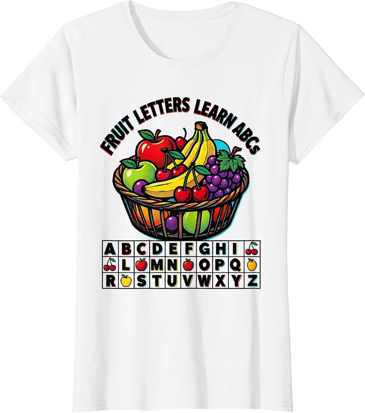 Fruit Letters Learn ABCs Pop Art Teacher Preschool Alphabet T-Shirt - White
