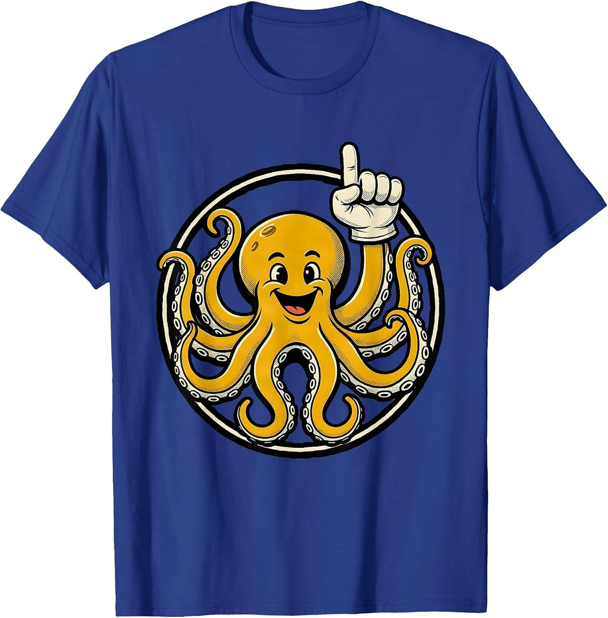 Men's Octopus Badge Retro Cartoon Ocean Animal Lover T-Shirt - Royal Blue