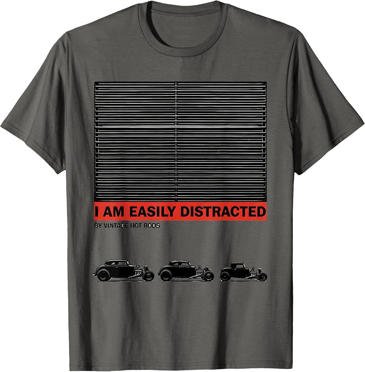 Men's I Am Easily Distracted By Vintage Hot Rods Classic Car Guy T-Shirt - Asphalt Grey