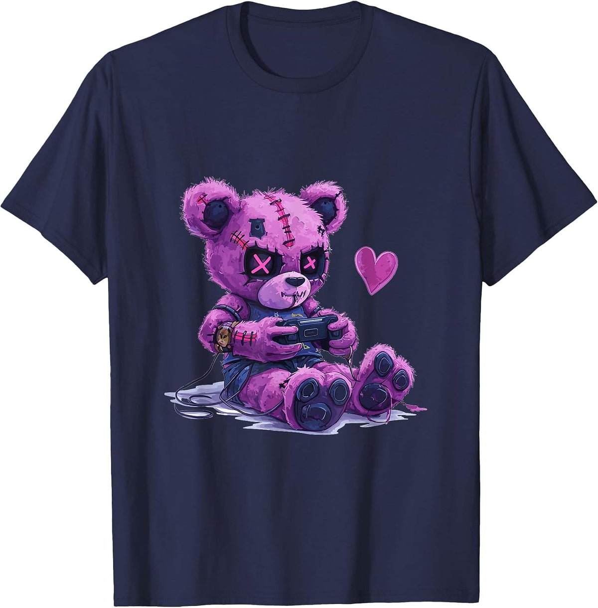 Goth Pastel Cute Creepy Kawaii Gamer Teddy Bear Gaming T-Shirt - Navy Blue