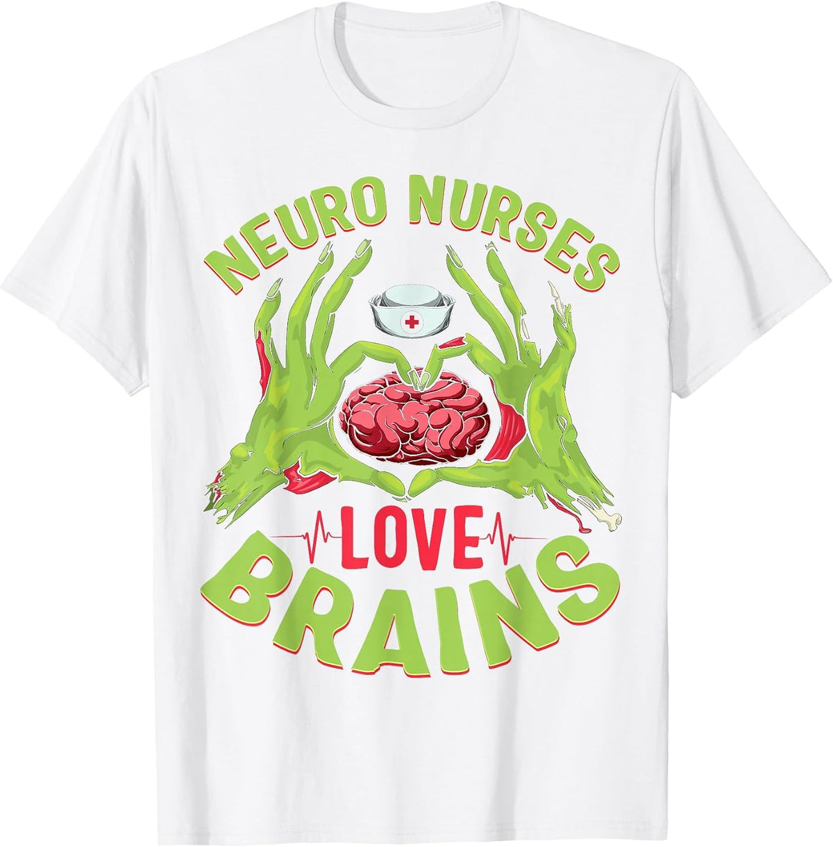 Neurology Nursing RN Halloween Neuro Nurses Love Brains T-Shirt - White