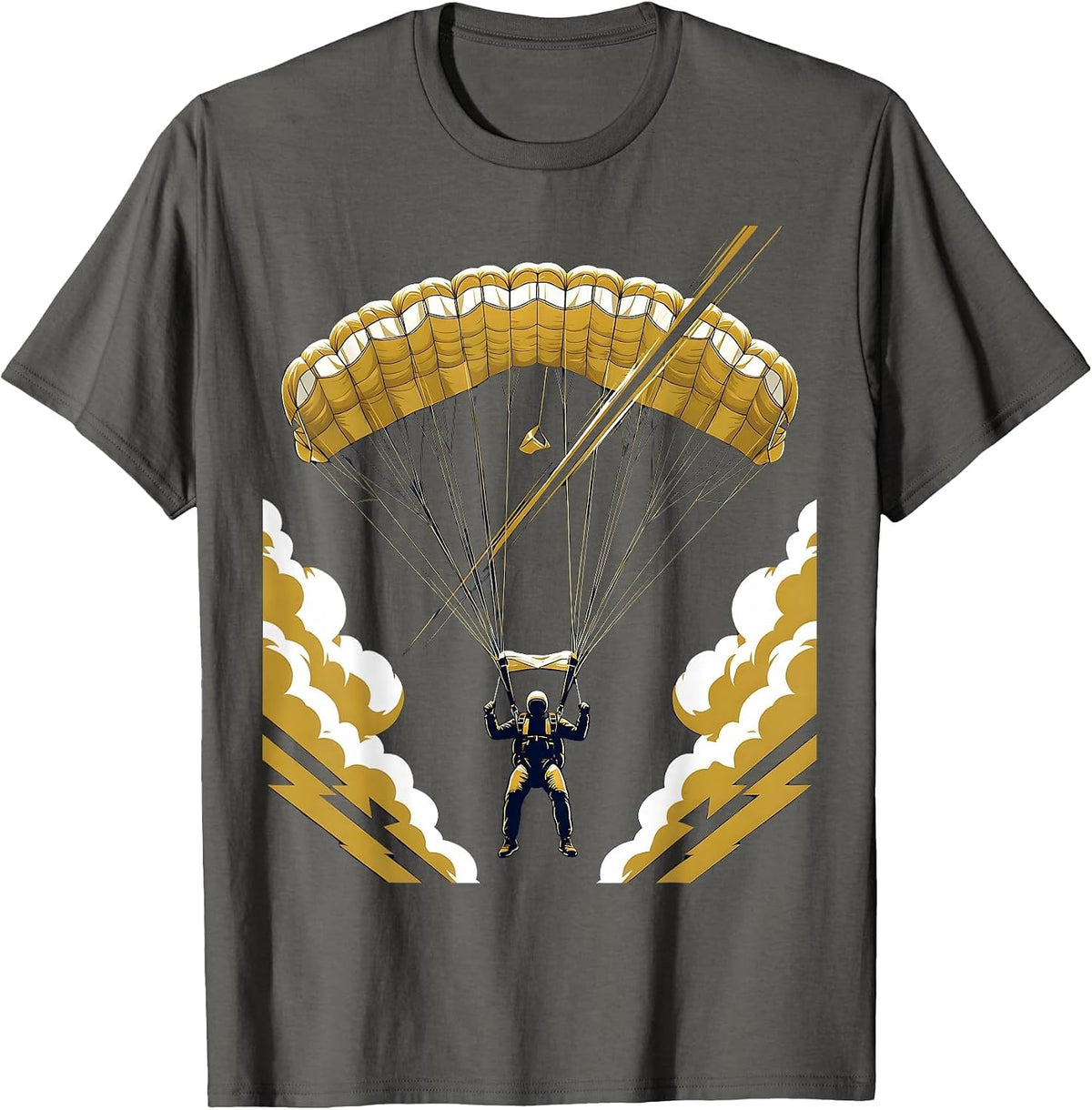 Static Line Taut Above the Clouds Skydiving Art T-Shirt - Asphalt Grey