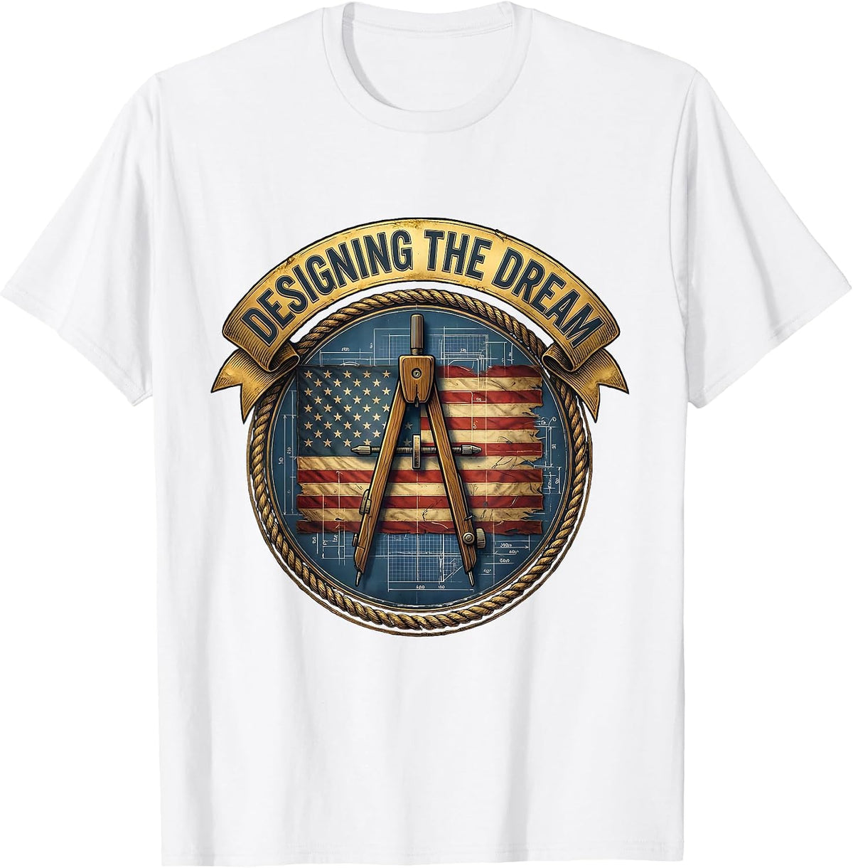 Men's Designing the Dream Labor Day Patriotic Blueprint T-Shirt - White