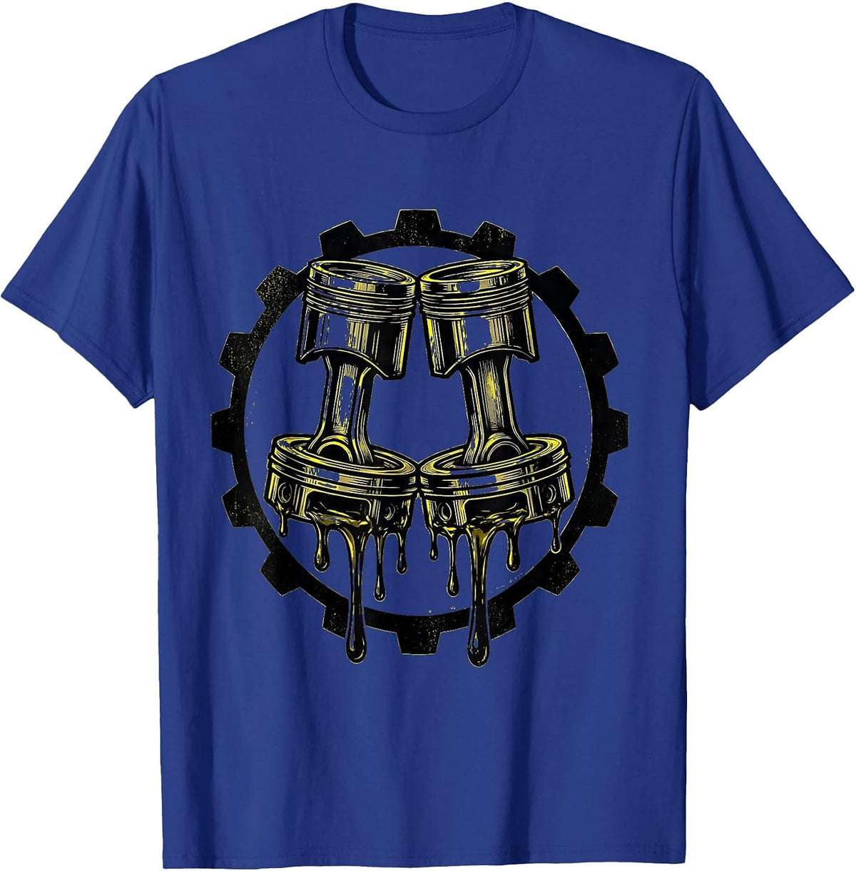 Oil-Dripping Pistons Symmetrical Engine Art T-Shirt - Royal Blue